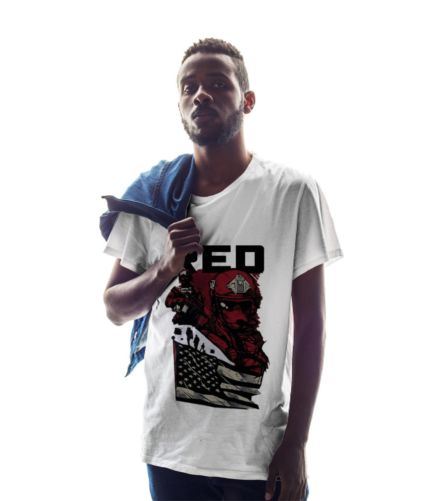 Red Military Special Forces Soldier American Flag T-Shirt