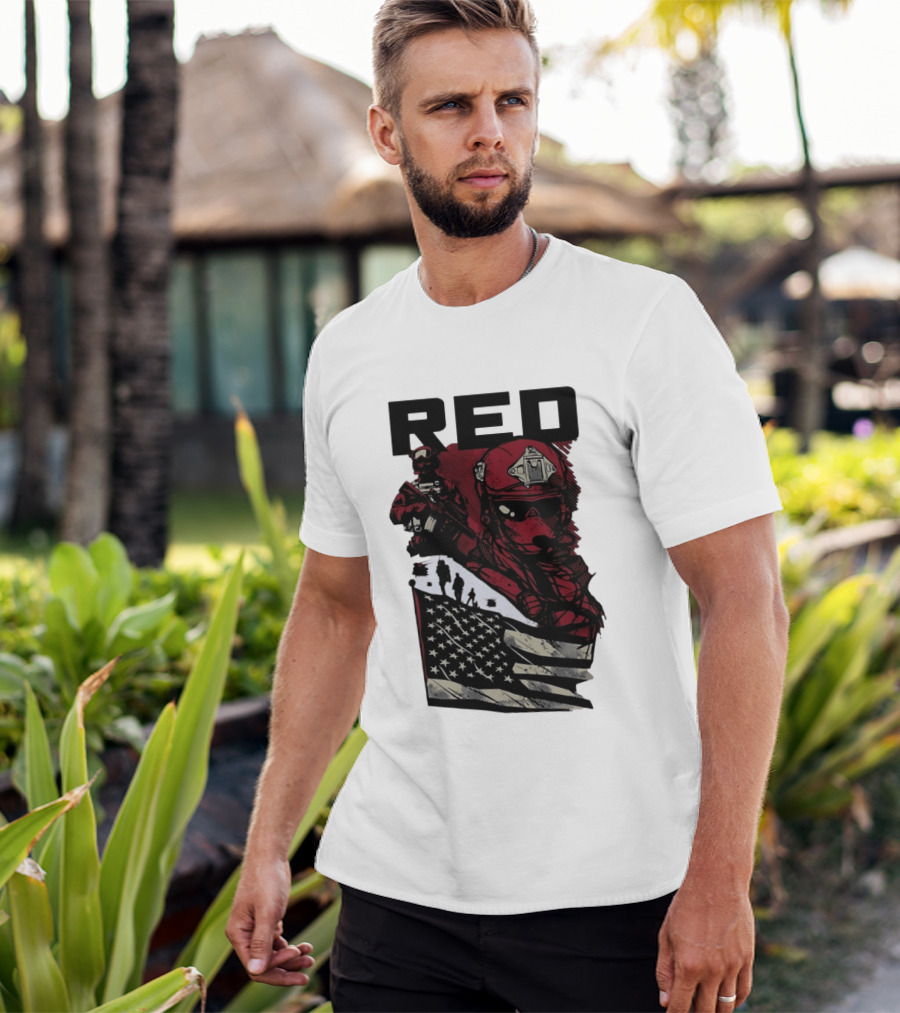 Red Military Special Forces Soldier American Flag T-Shirt