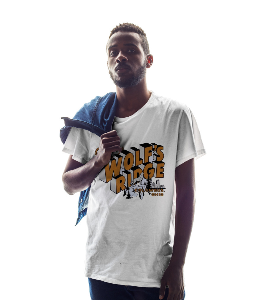 Greetings From Wolf's Ridge Columbus Ohio Wolf And Skyline Scene T-Shirt