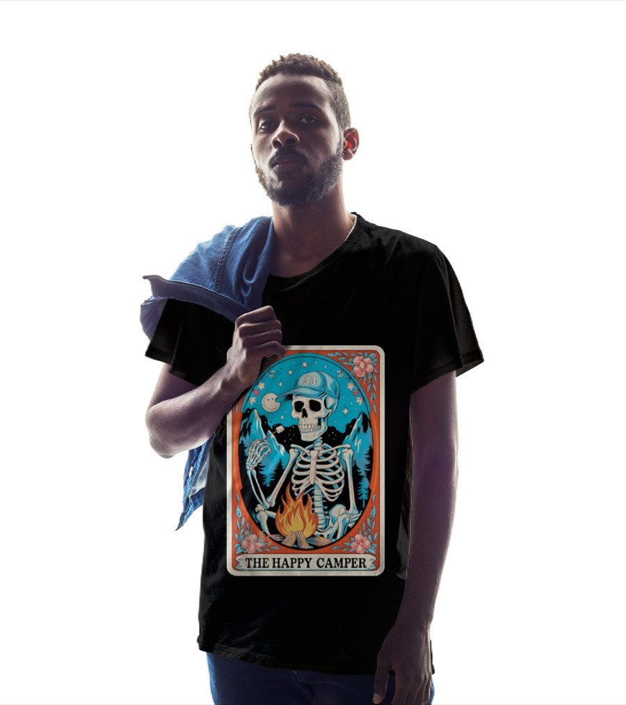 The Happy Camper Skeleton 33 Marshmallow Campfire Scene T-Shirt