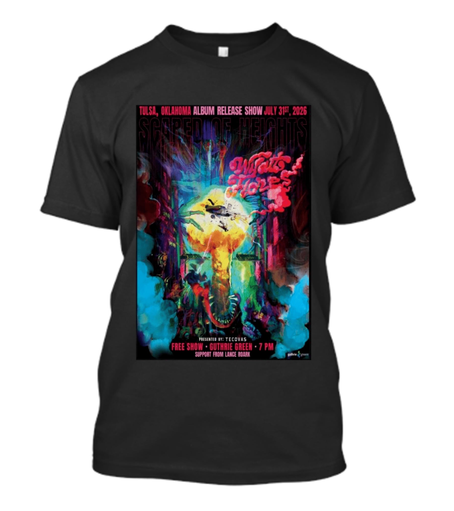 Tulsa Oklahoma Album Release Show Scared Of Heights Wyatt Flores Guthrie Green July 31 2026 Free Show 7 PM T-Shirt