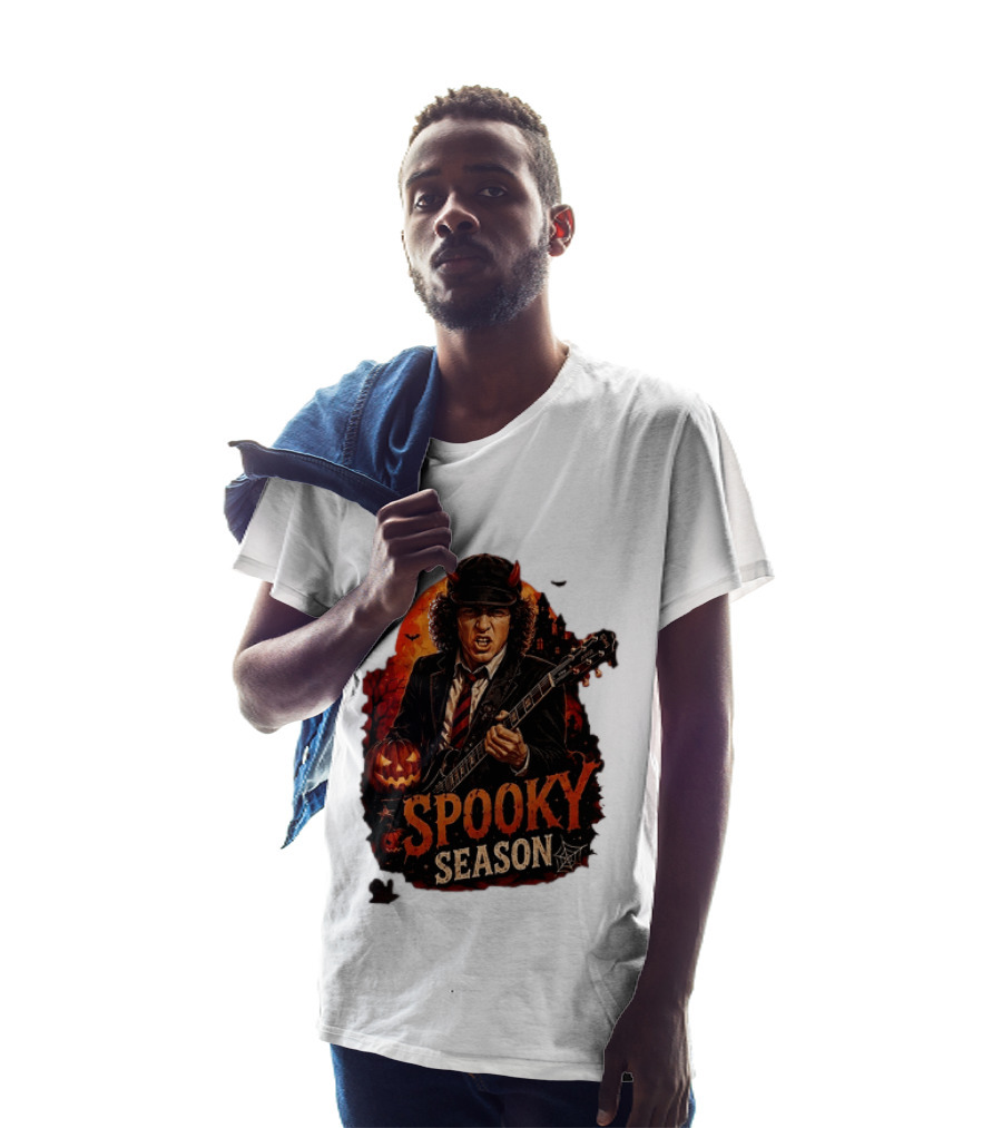 Spooky Season Angus Young Halloween AC DC Inspired Pumpkin Guitar T-Shirt