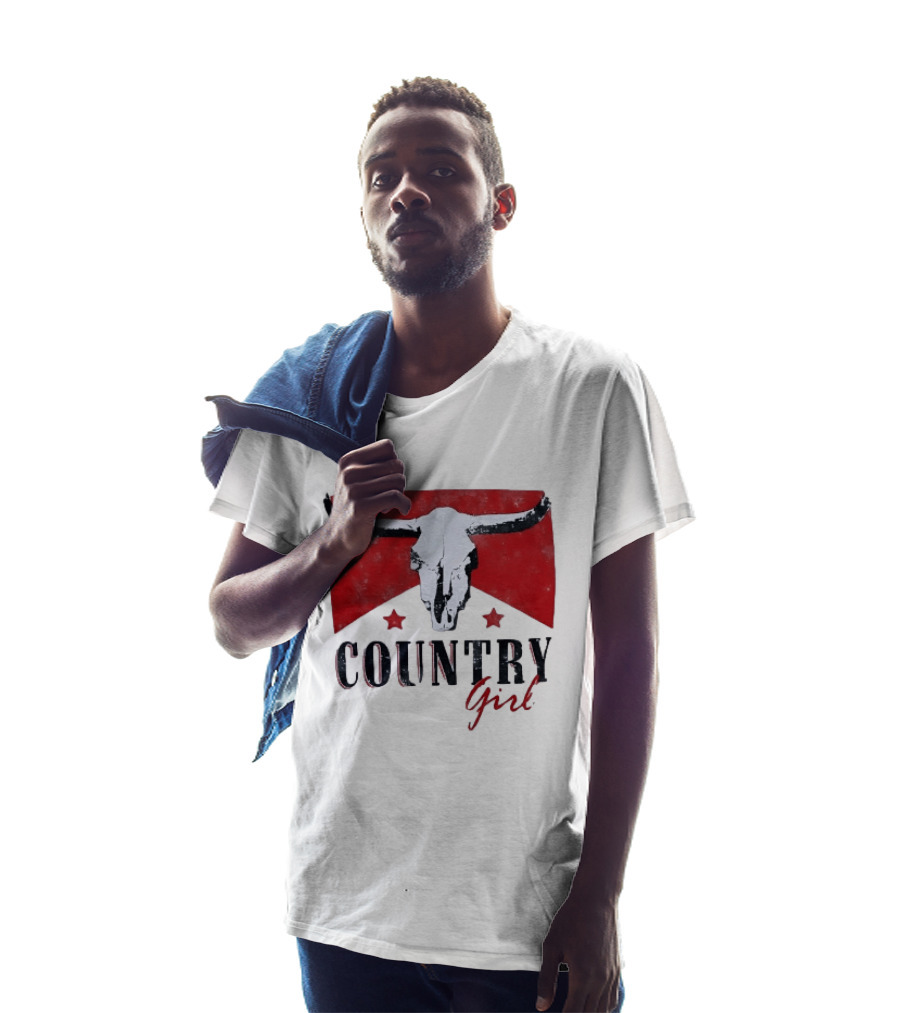 Country Girl Western Bull Skull Red Star Banner T-Shirt