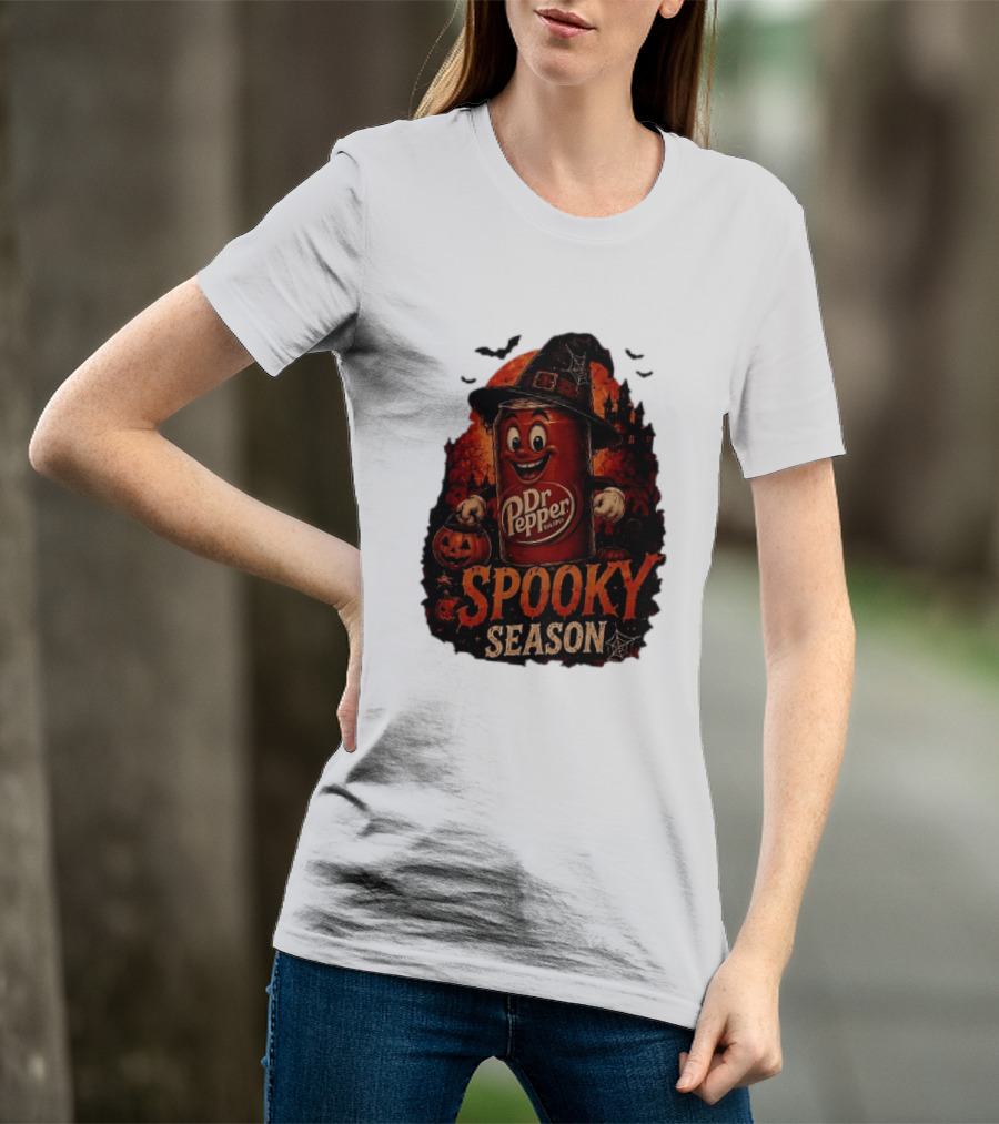 Dr Pepper Halloween Witch Can Spooky Season With Jack O' Lantern And Bats T-Shirt