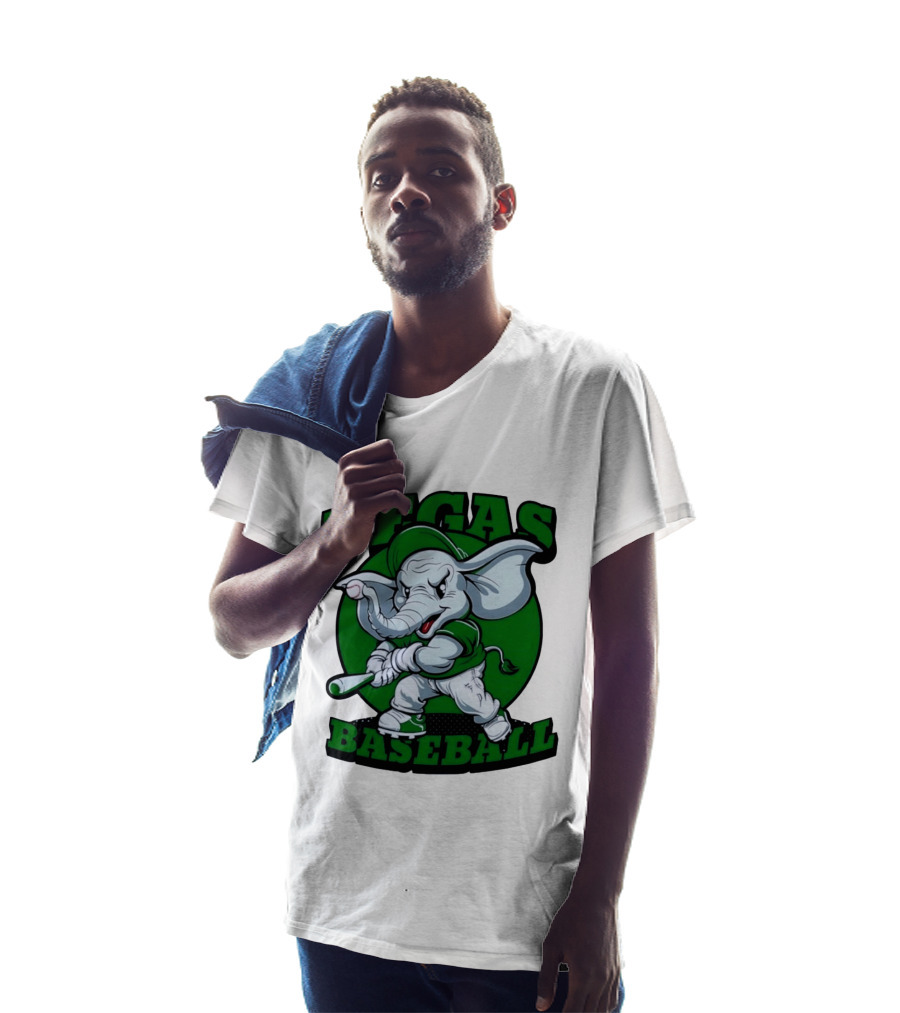 Vegas Baseball Elephant Batting Green T-Shirt