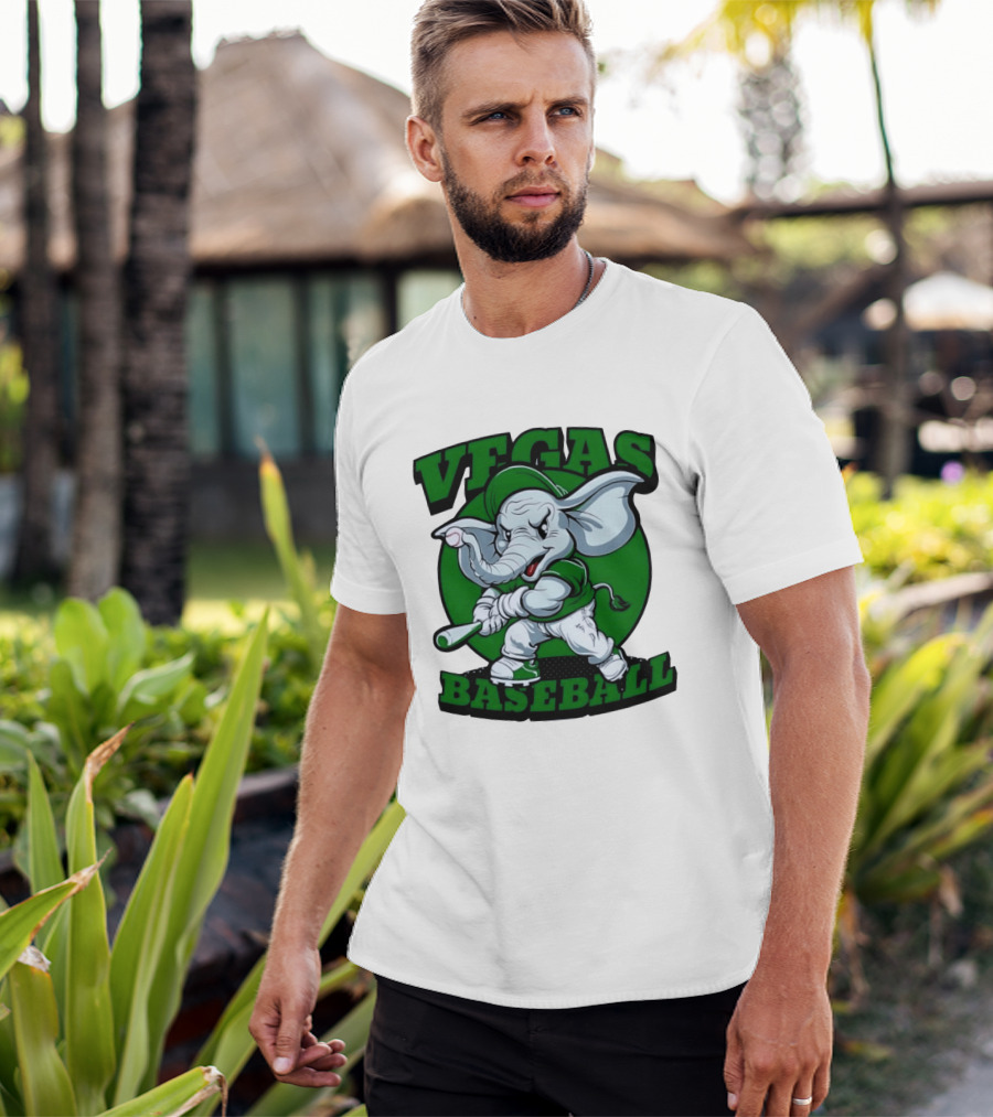 Vegas Baseball Elephant Batting Green T-Shirt