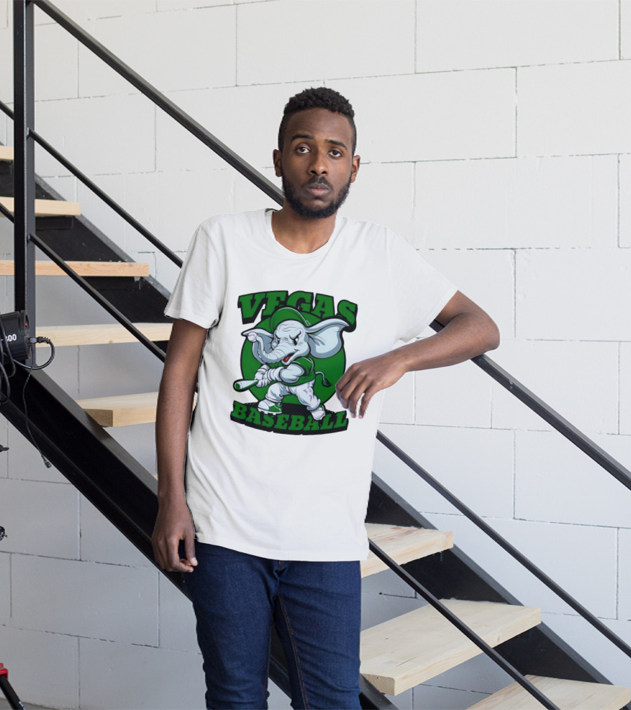 Vegas Baseball Elephant Batting Green T-Shirt