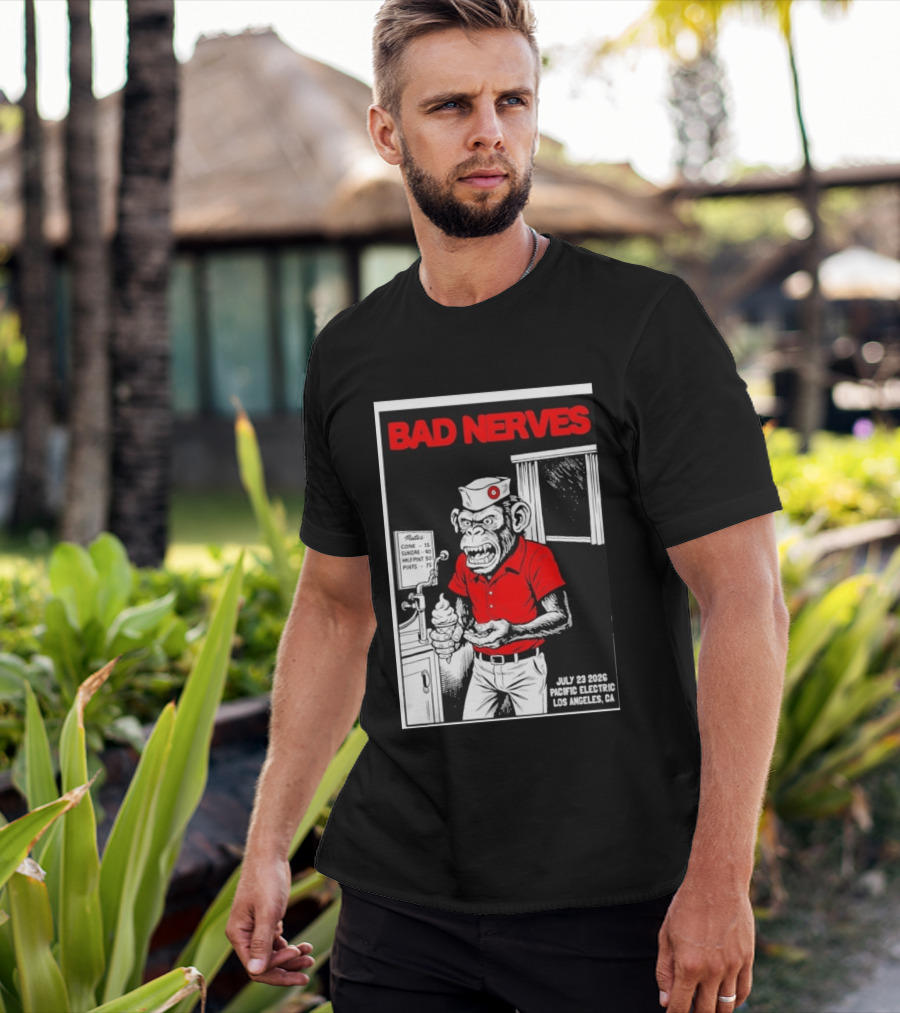 Bad Nerves July 23 2026 Pacific Electric Los Angeles Monkey Ice Cream Server Comic T-Shirt