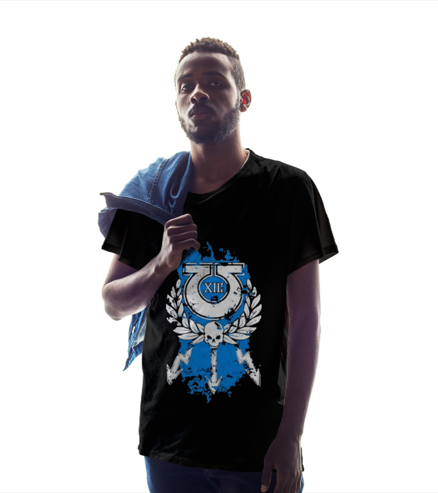 XIII Ultramarines Distressed Warhammer 40k Skull Lightning Laurel T-Shirt
