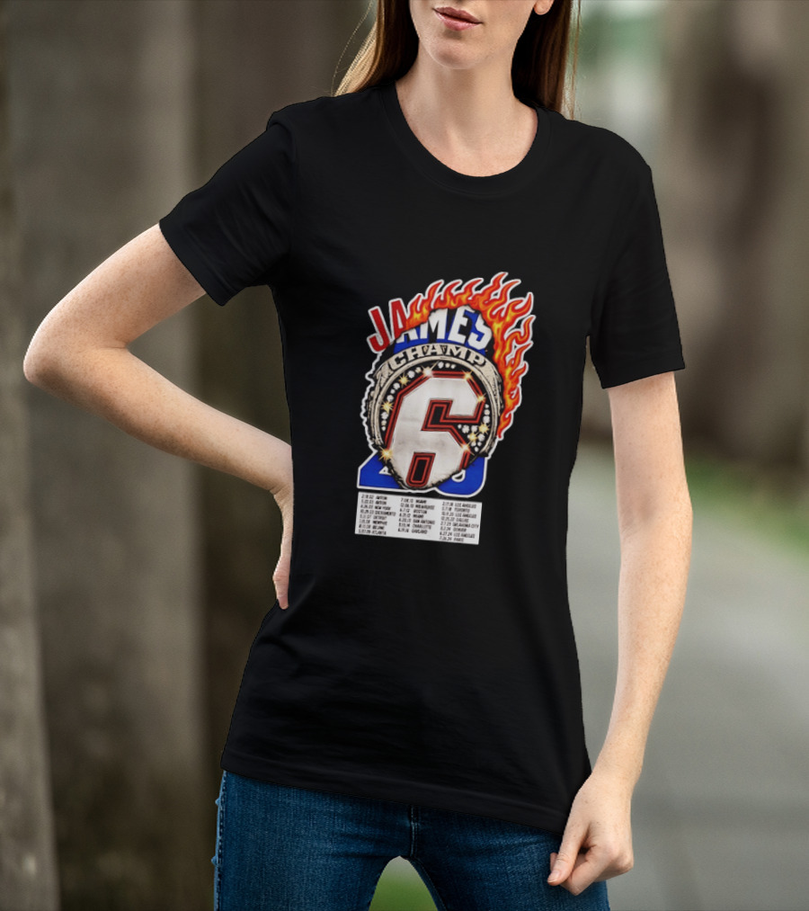 LeBron James Champ 6 Milestone Dates Cleveland Miami Los Angeles 2012 2013 2016 2020 T-Shirt