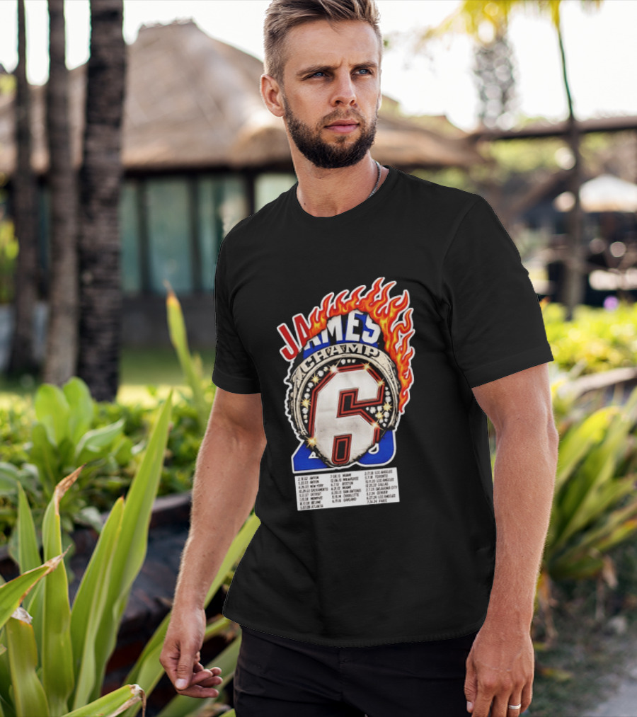 LeBron James Champ 6 Milestone Dates Cleveland Miami Los Angeles 2012 2013 2016 2020 T-Shirt