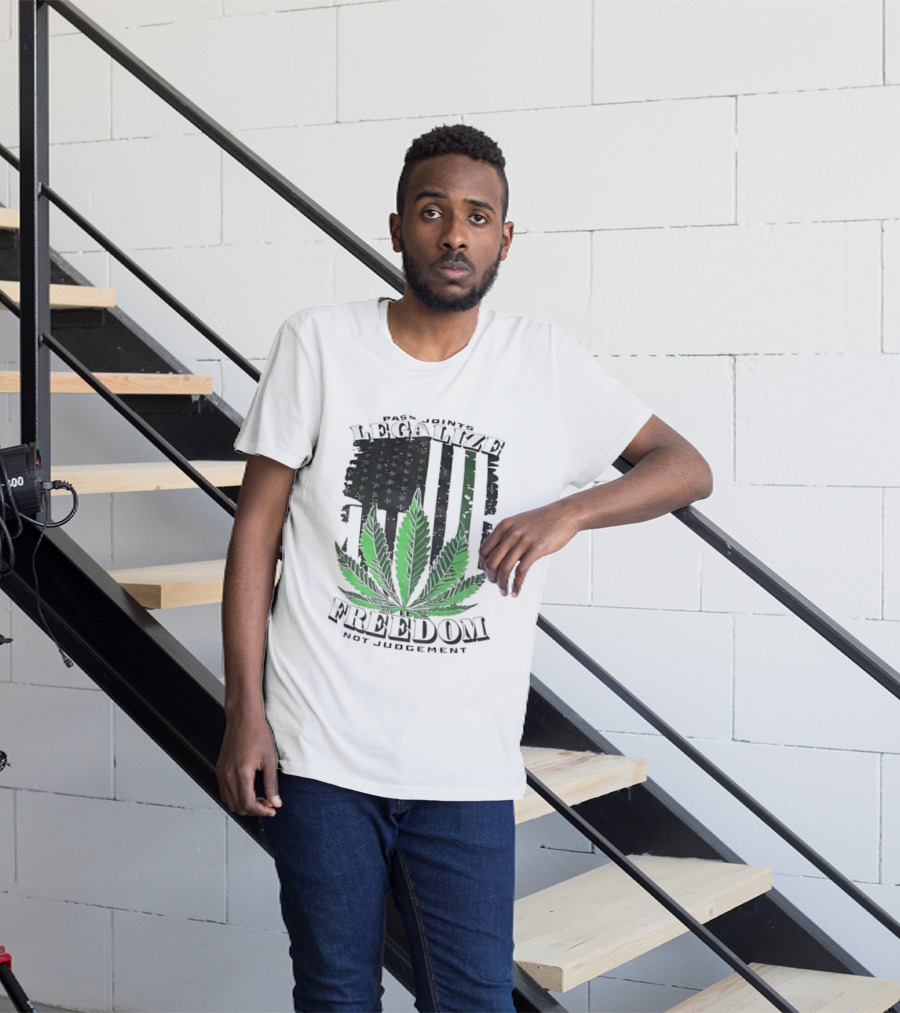 Legalize Freedom Pass Joints Not Judgment Marijuana Cannabis American Flag Leaf T-Shirt