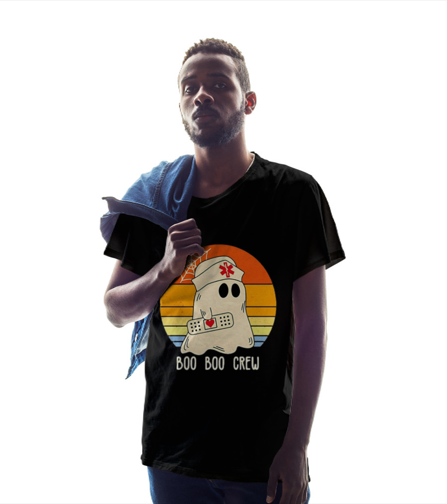 Boo Boo Crew Ghost Nurse Halloween Bandage Heart Spiderweb T-Shirt
