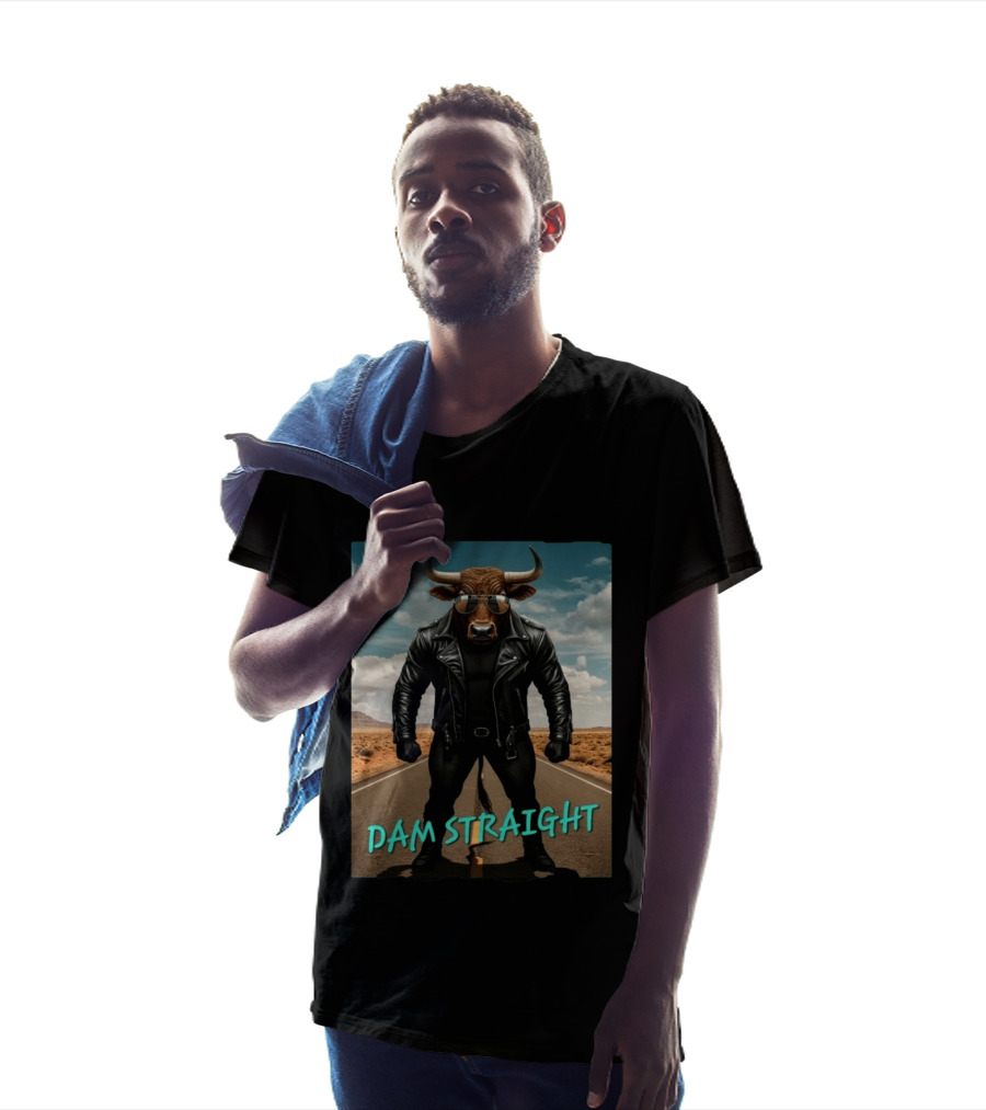 Dam Straight Charging Bull In Basquiat Style With Leather Jacket T-Shirt