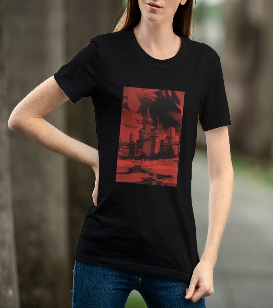 The Barbarians Of California Megatons Pull Retro Futuristic Cityscape Airships T-Shirt
