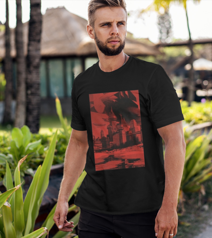 The Barbarians Of California Megatons Pull Retro Futuristic Cityscape Airships T-Shirt