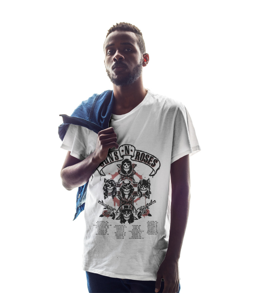 Guns N Roses 2026 World Tour Cross With Spray Painted Red Roses T-Shirt