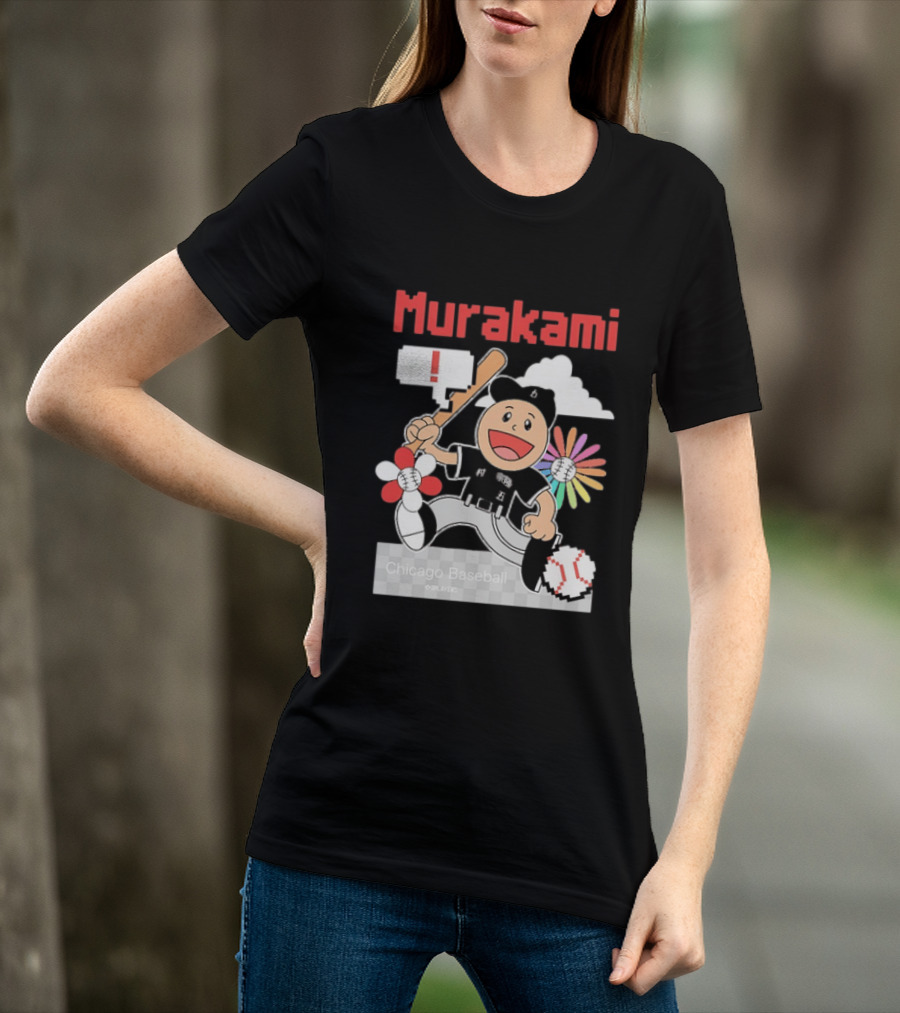 Murakami Chicago Baseball Munetaka Flower Baseball Cartoon T-Shirt