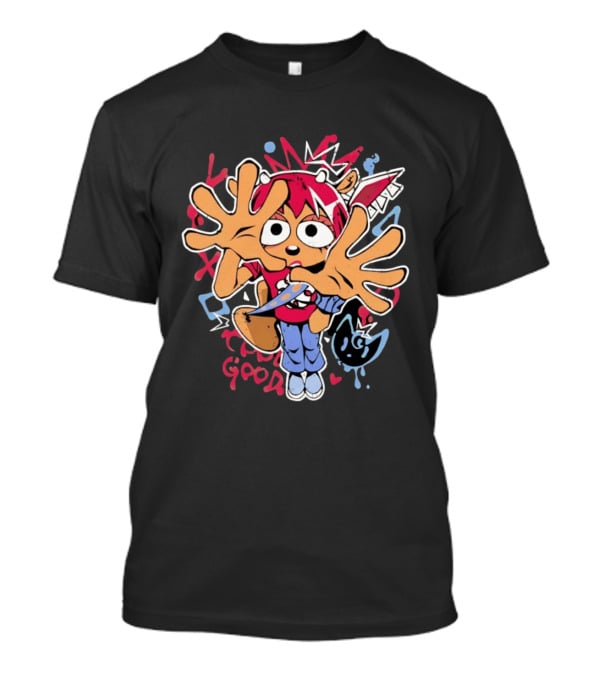 True Good Anime Distressed Graffiti Cartoon Character With Red Hair And Large Hands T-Shirt