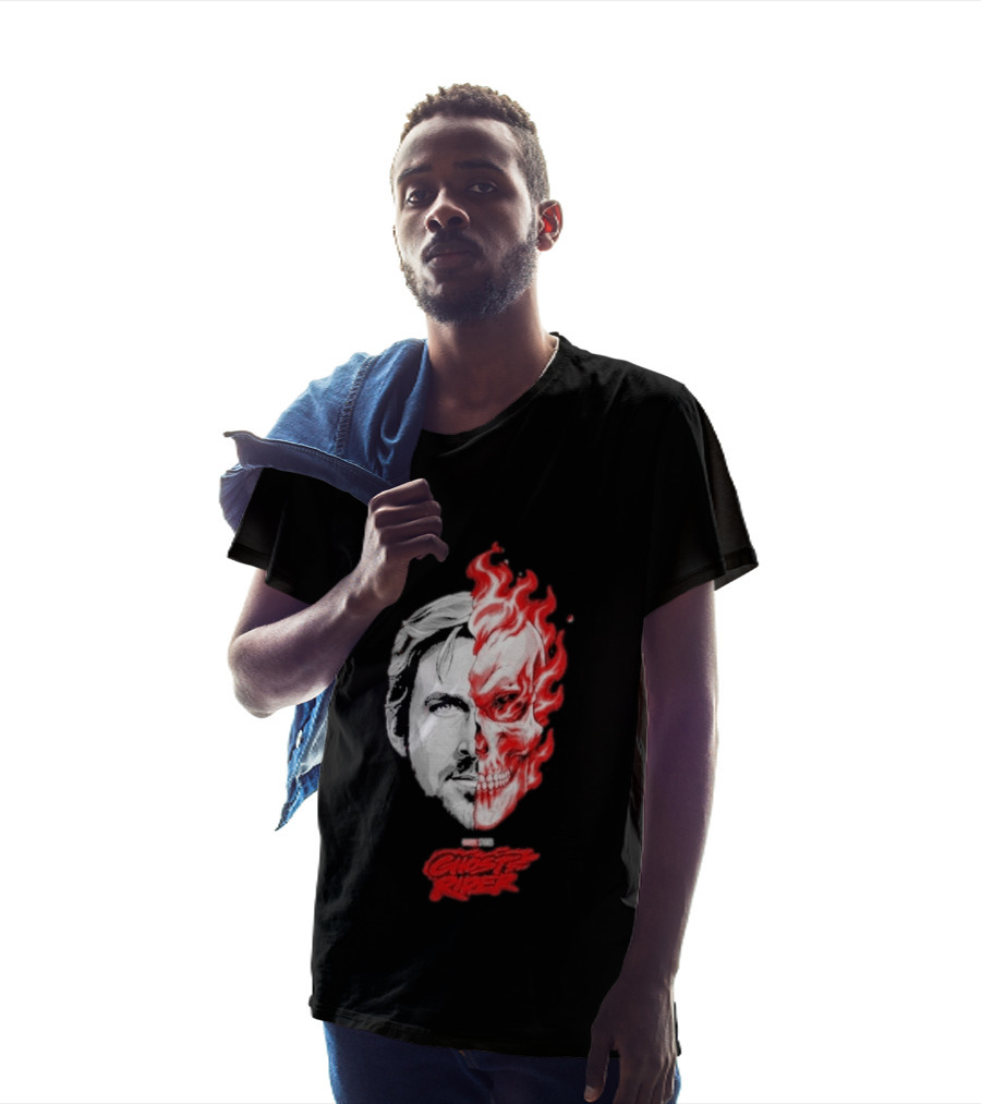 Ryan Gosling Ghost Rider 2028 Split Face Fiery Skull T-Shirt