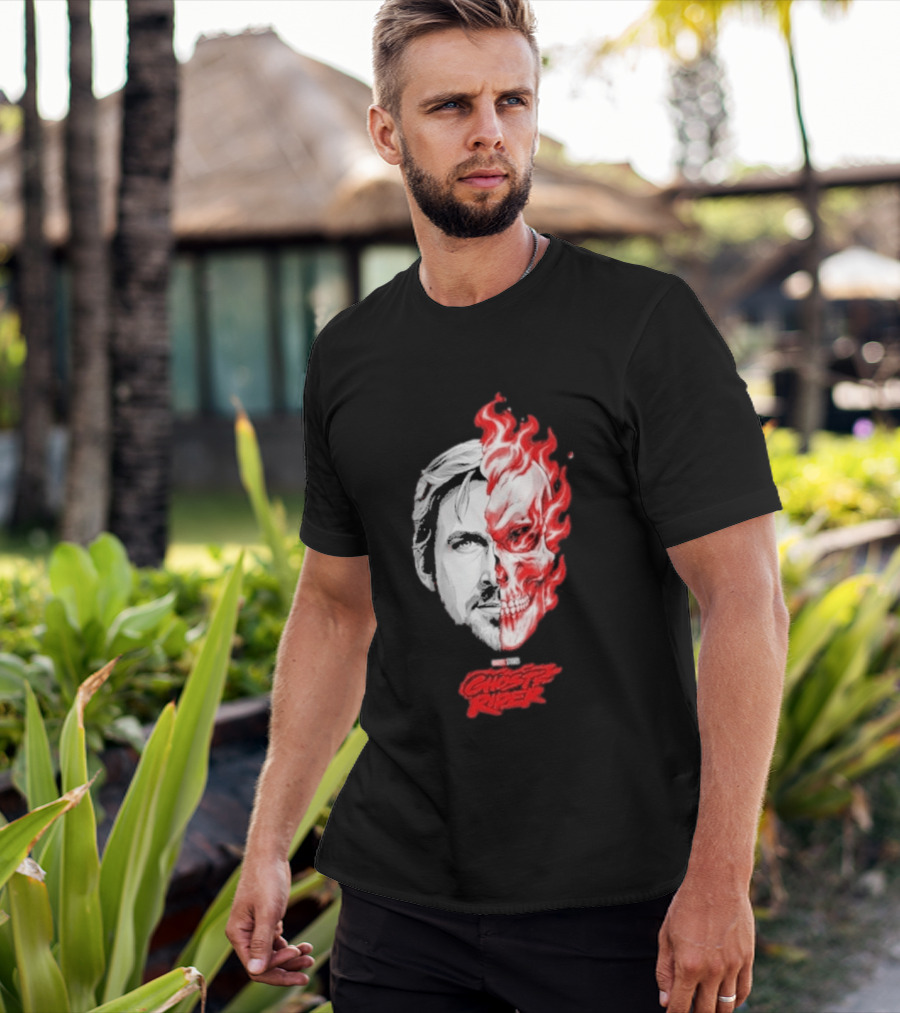 Ryan Gosling Ghost Rider 2028 Split Face Fiery Skull T-Shirt