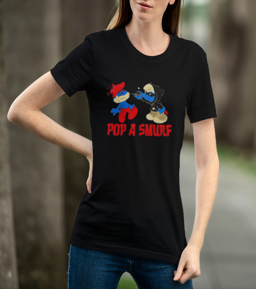 Pop A Smurf Gangster Cartoon Characters In Street T-Shirt