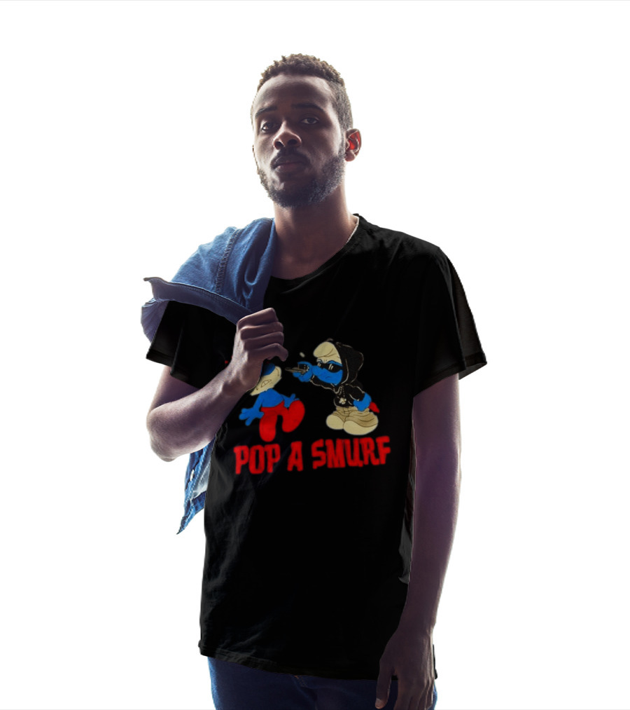 Pop A Smurf Gangster Cartoon Characters In Street T-Shirt