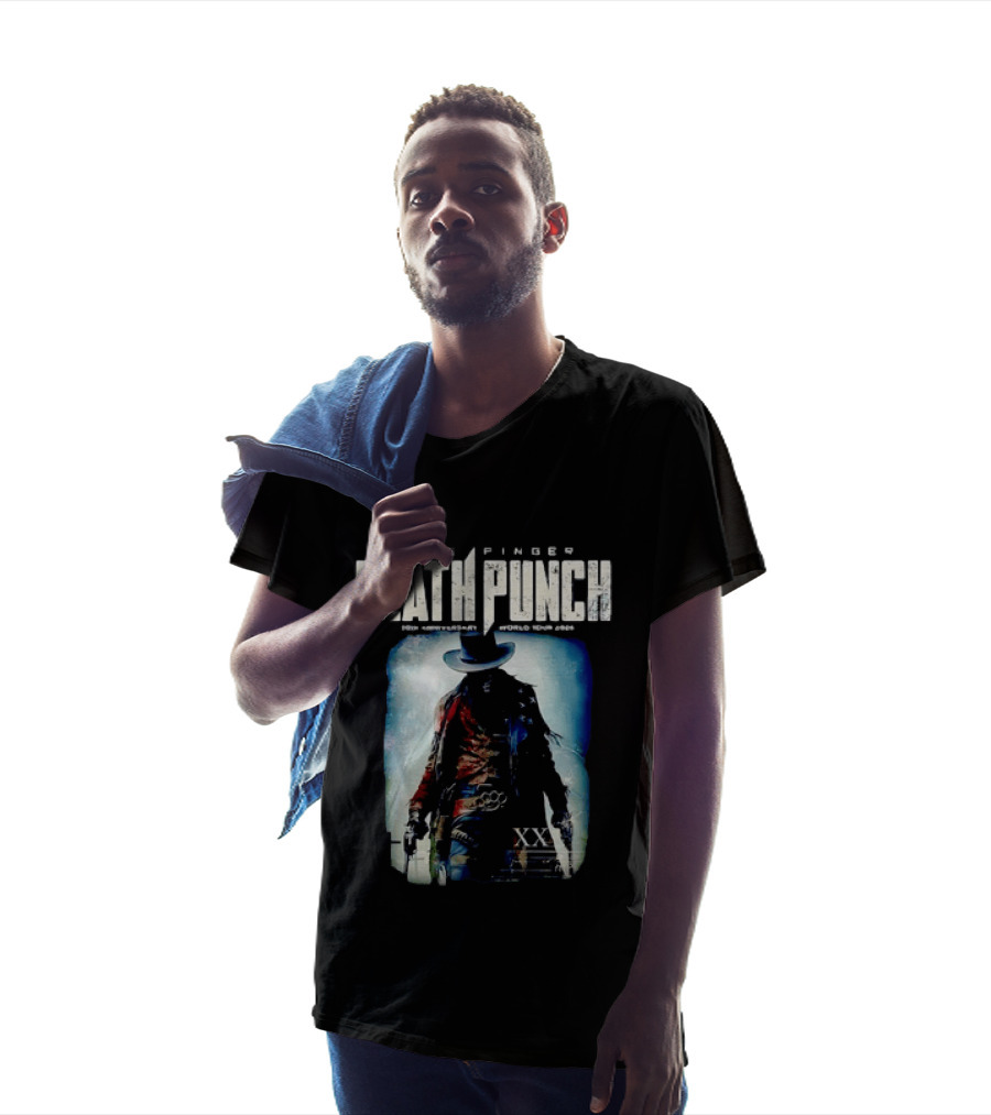 Five Finger Death Punch 20th Anniversary World Tour 2026 Cowboy Imagery With Knuckle Duster And Pistols T-Shirt