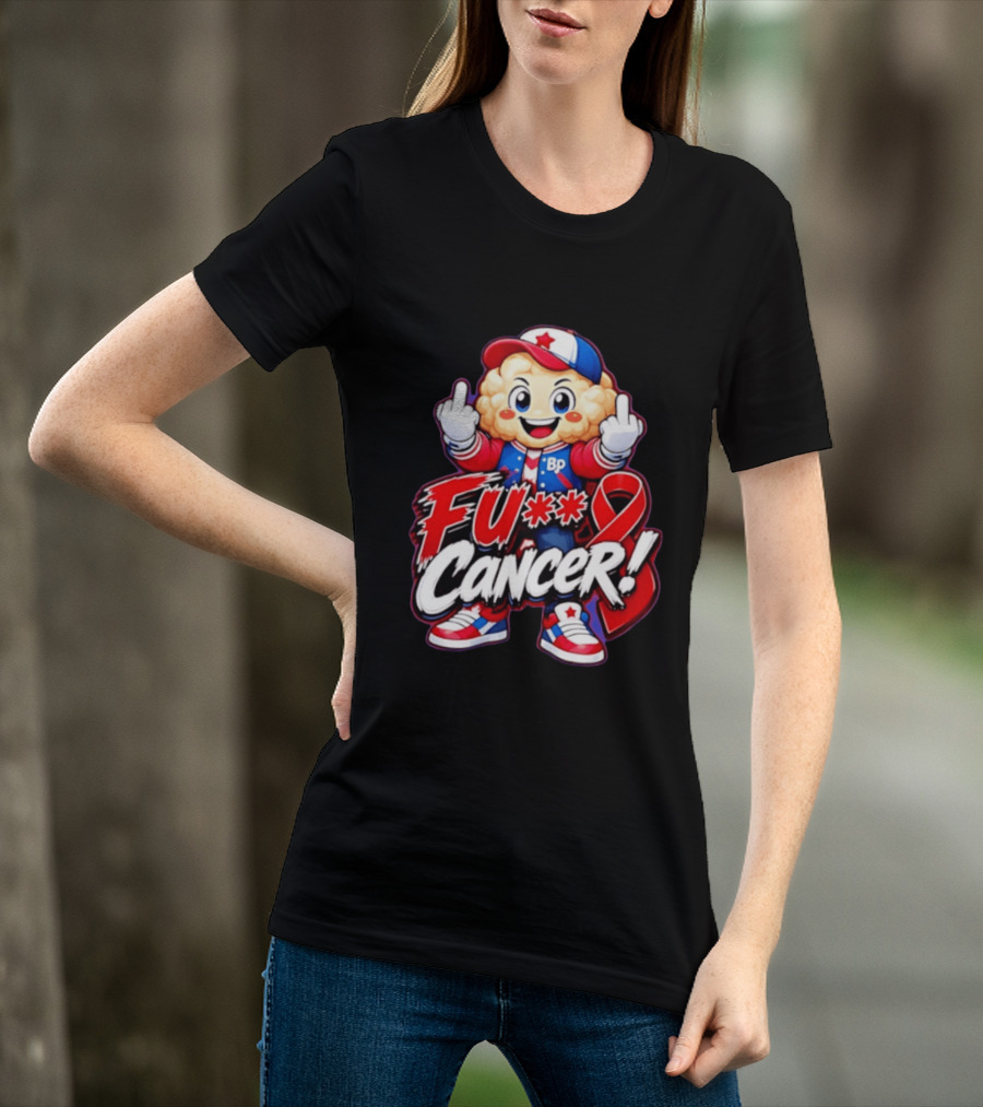 Cancer Awareness With Cauliflower Character And Red Ribbon T-Shirt