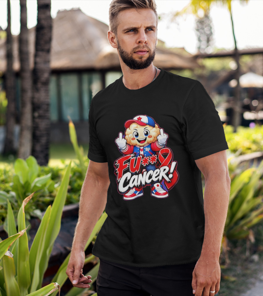 Cancer Awareness With Cauliflower Character And Red Ribbon T-Shirt