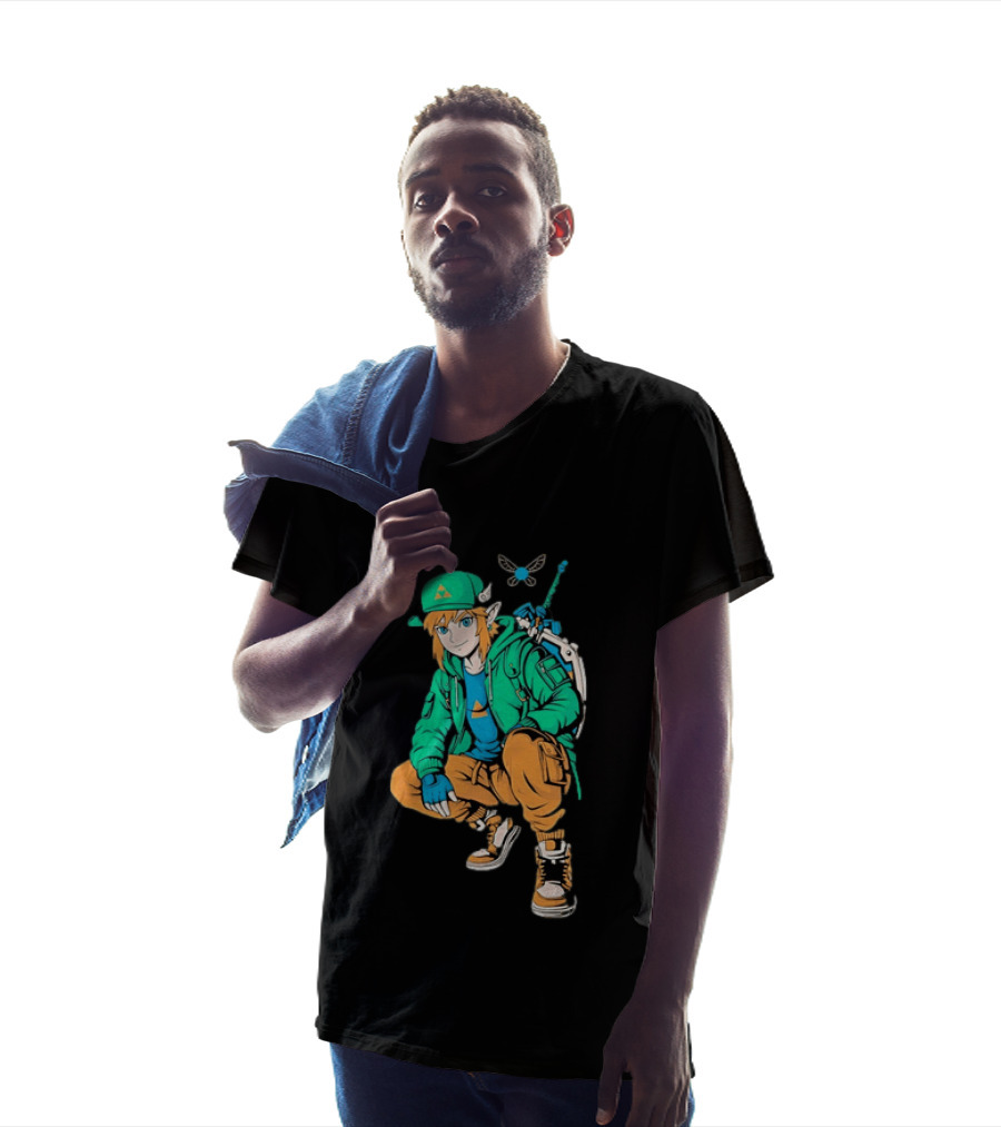 Link Legend Of Zelda Streetwear Style With Sword And Navi T-Shirt