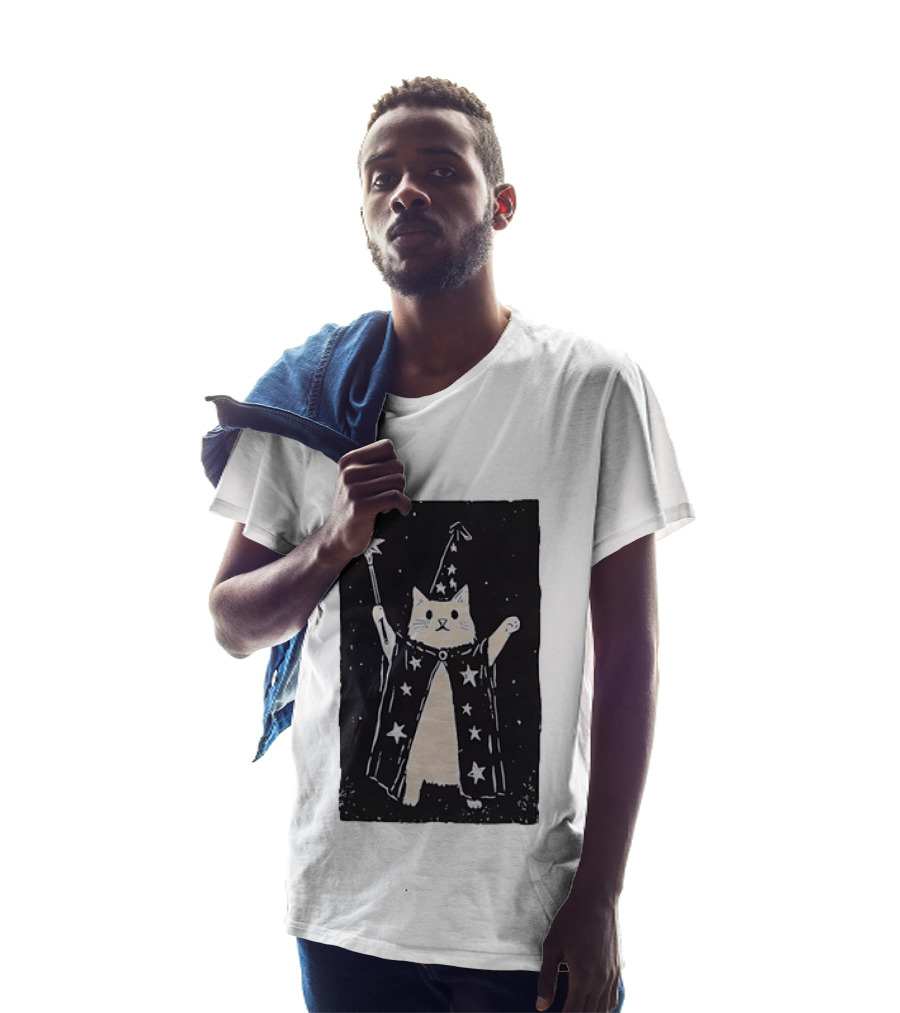 The Magician Cat Tarot Card Wizard Hat Starry Cloak Magic Wand T-Shirt