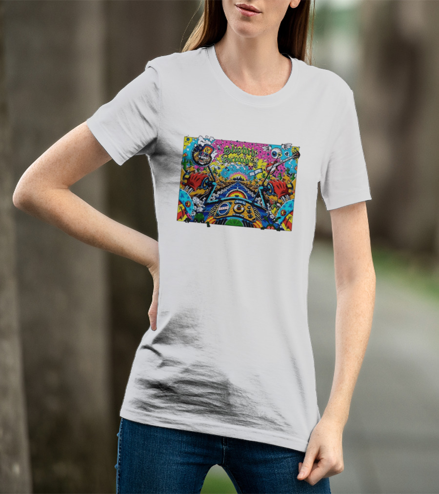 Slightly Stoopid Road Trippin Chicago IL Tour Art Alive Bird Skull Cactus Trippy Vibes T-Shirt