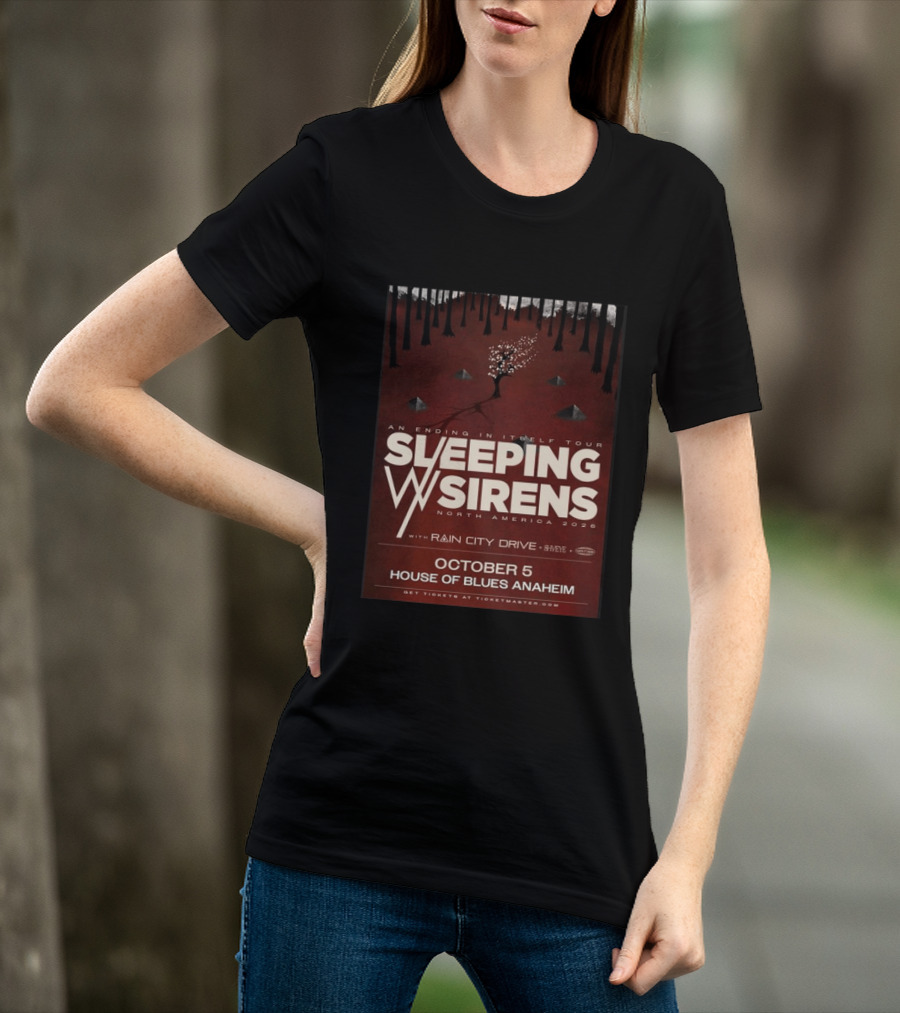 An Ending In Itself Tour Sleeping Sirens North America 2026 October 5 House Of Blues Anaheim Rain City Drive Eye🎵 T-Shirt