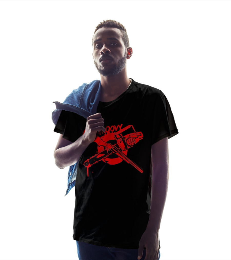 Ash Williams Evil Dead Groovy Chainsaw Shotgun T-Shirt