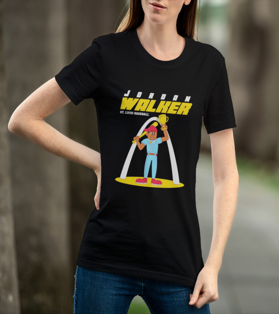 Jordan Walker St. Louis Baseball Cartoon Player Trophy Arch T-Shirt