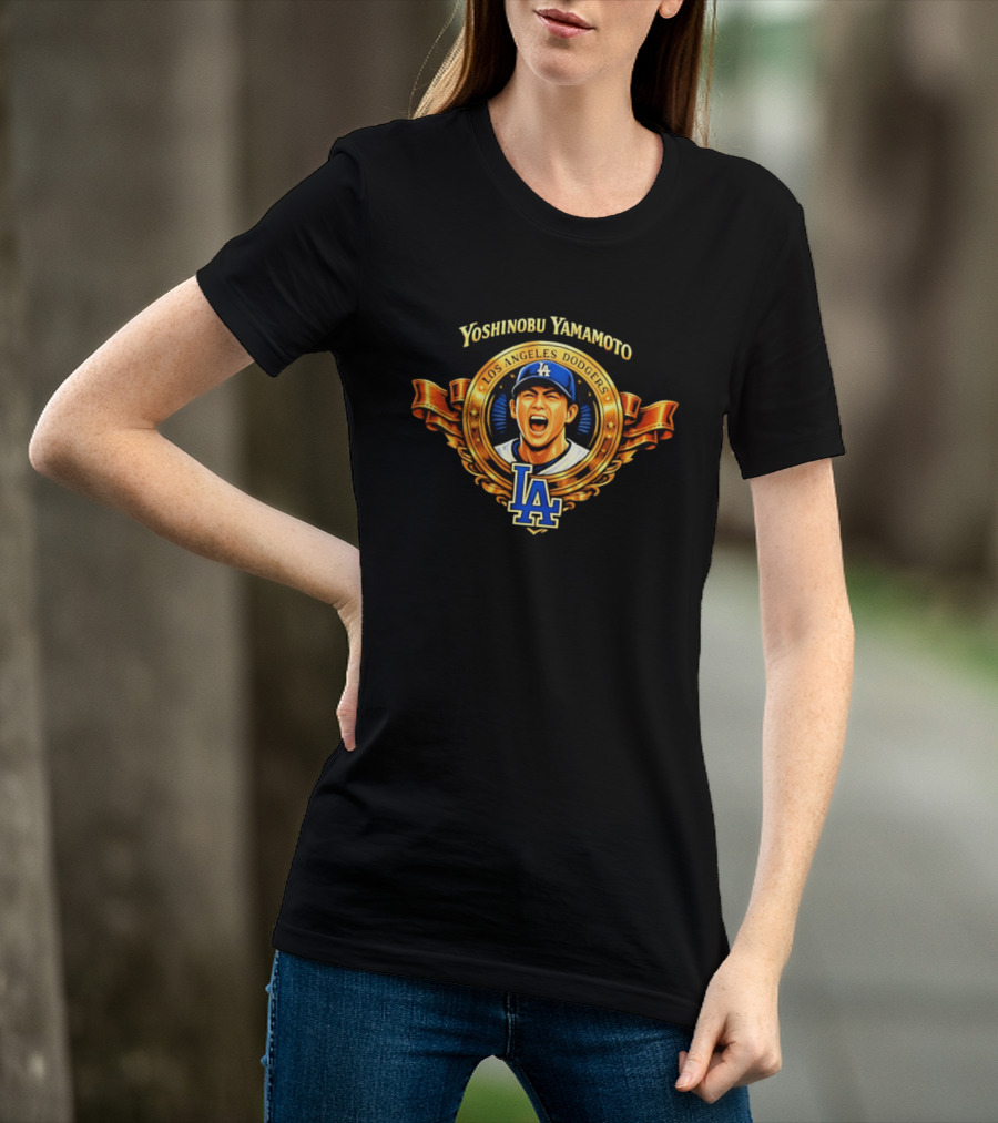 Yoshinobu Yamamoto Los Angeles Dodgers LA Gold Crest T-Shirt