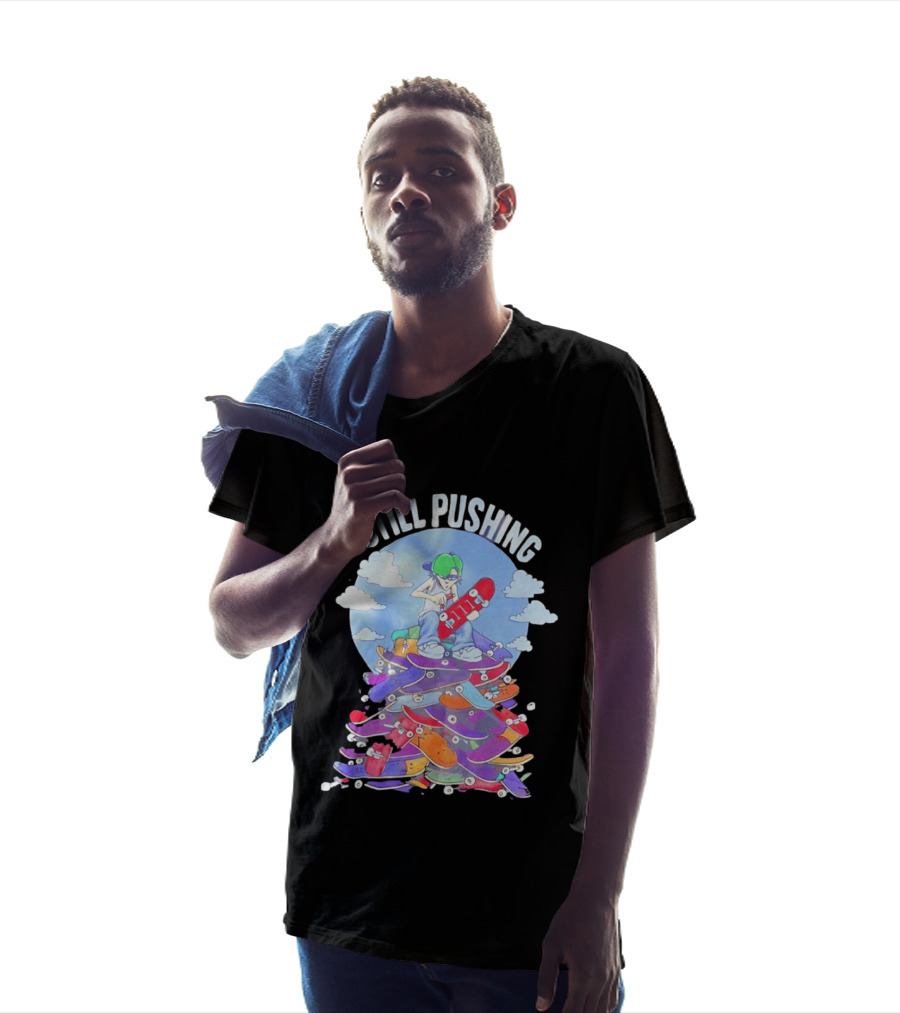 Still Pushing Skateboarder With 111 Skateboard Tower T-Shirt