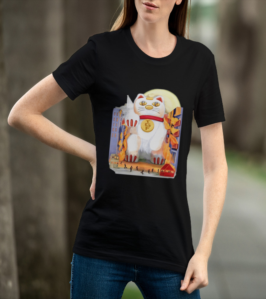 TGF Lucky Cat Maneki Neko Giant Cat City Destruction T-Shirt