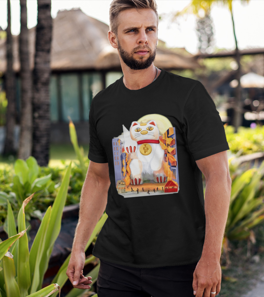 TGF Lucky Cat Maneki Neko Giant Cat City Destruction T-Shirt