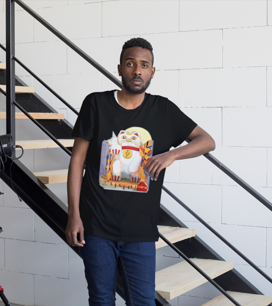 TGF Lucky Cat Maneki Neko Giant Cat City Destruction T-Shirt
