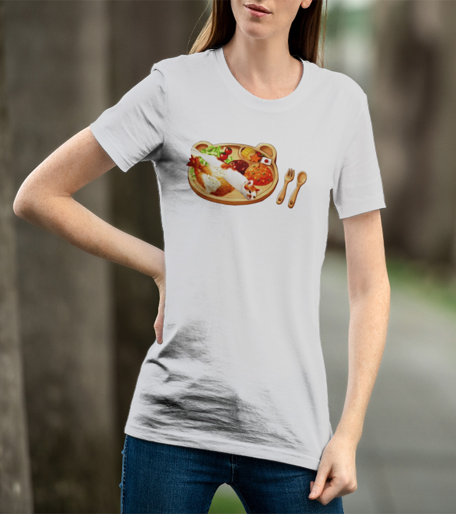 Cat Sushi On Bear Shaped Japanese Meal Plate With Shrimp And Rice T-Shirt