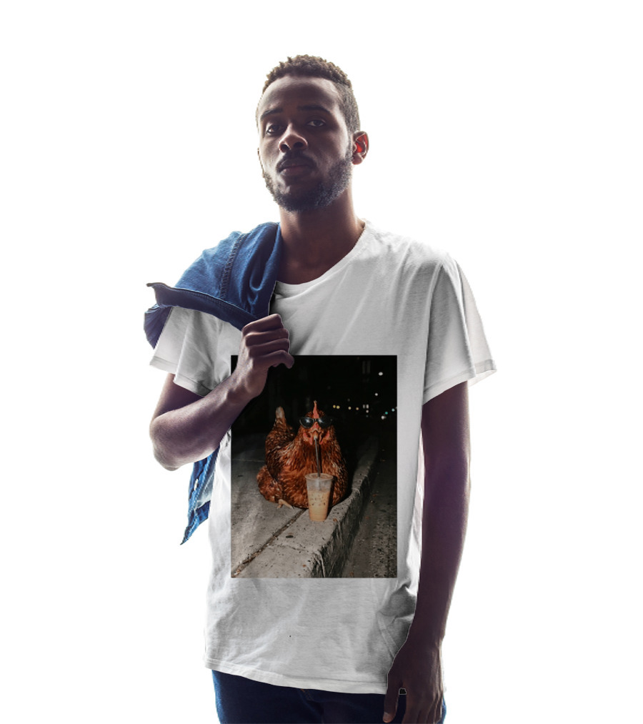 Chicken Wearing Sunglasses Drinking Iced Coffee At Night T-Shirt