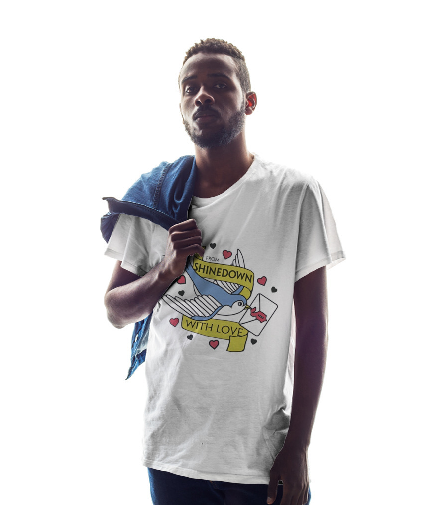 From Shinedown With Love Swallow Bird Carrying Letter Hearts Rock Music T-Shirt