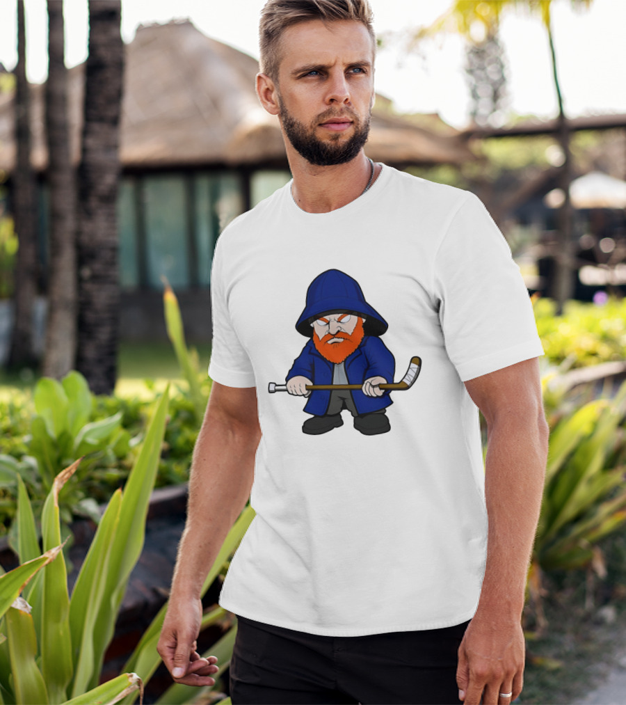 New Islanders Bearded Fisherman Cartoon Hockey Player T-Shirt