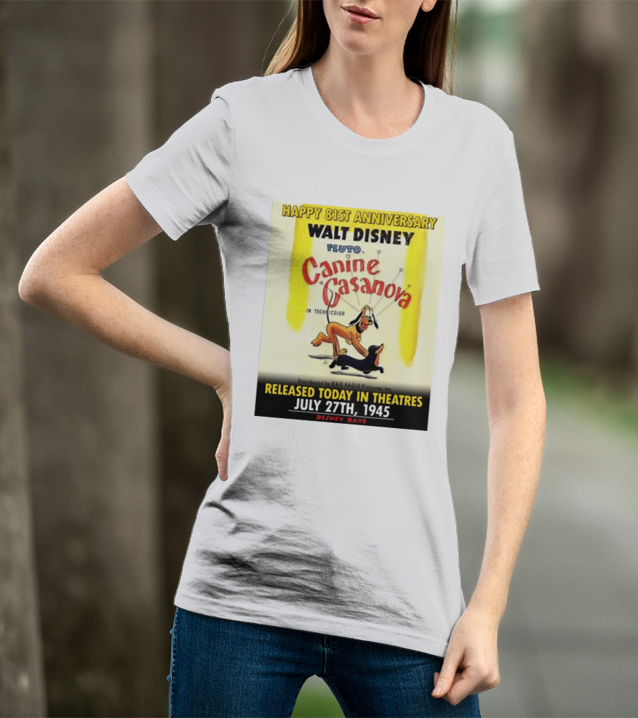 Walt Disney Pluto Canine Casanova 81st Anniversary Released July 27th 1945 T-Shirt