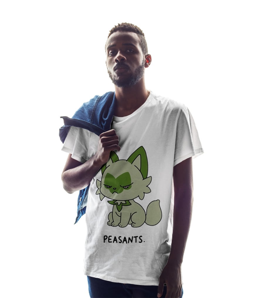 Sprigatito Peasants Meme Pokemon Cat Image Text Purr Delusion T-Shirt