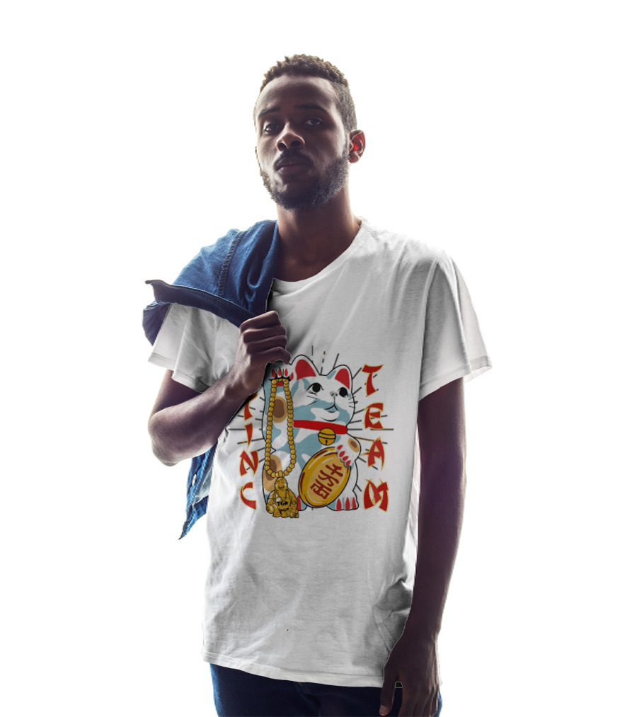 Stinc Team TGF Maneki Neko Lucky Cat With Buddha Figurine T-Shirt
