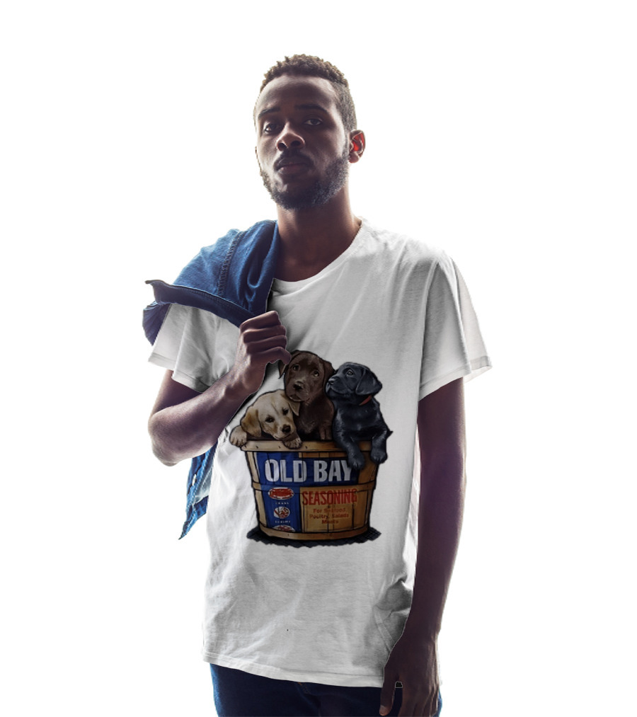 Old Bay Seasoning Labrador Puppies In Bushel Basket For Seafood Poultry Salads Meats T-Shirt