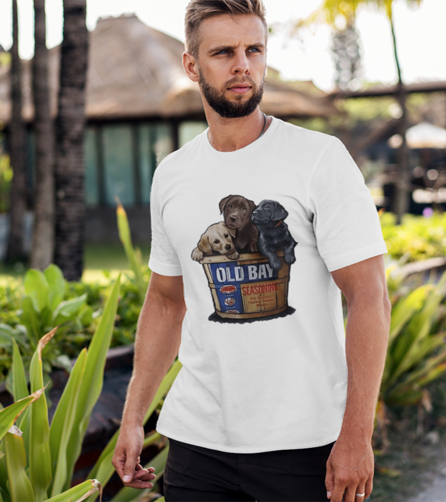 Old Bay Seasoning Labrador Puppies In Bushel Basket For Seafood Poultry Salads Meats T-Shirt